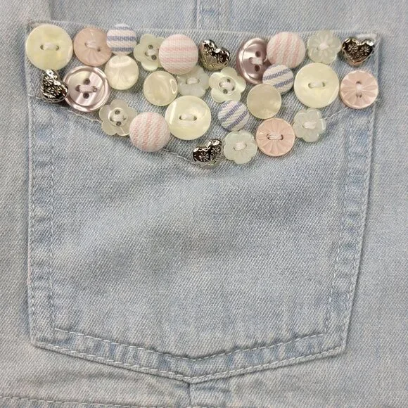 Vintage 90s Susan Bristol Embellished Denim Shirt XL Blue Casual Americana Boxy - Picture 3 of 10